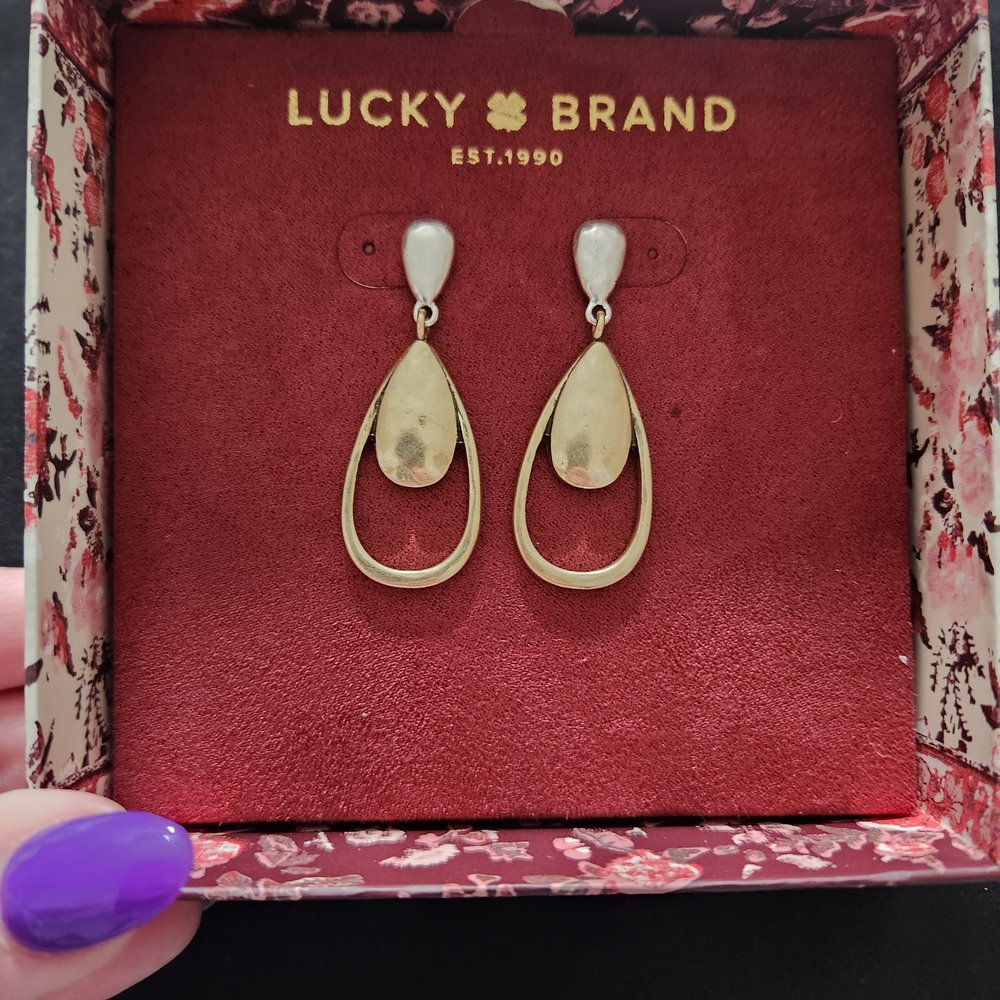 Lucky Brand Gold Teardrop Double Hoop Earrings with Silver Top